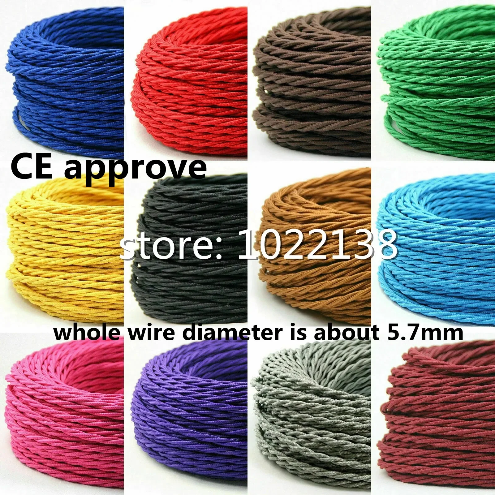 Electrical Wire 2 Core 0.75mm*2 Vintage 5m 10m 20m 50m Twisted Fabric Cable Woven Cord Textile Cable Pendant Lamp Cord Copper