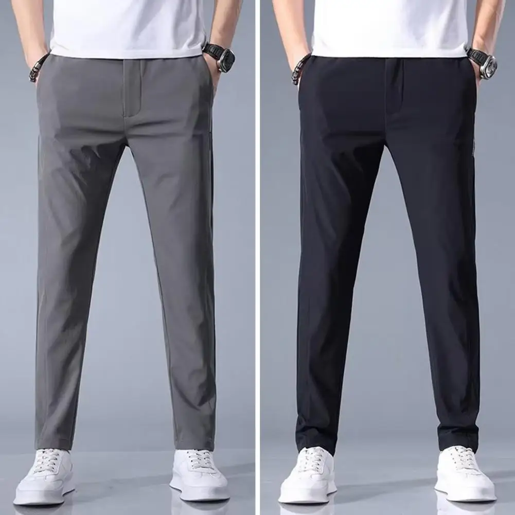 

Trendy Men Suit Pants Quick Dry Pure Color Men Suit Pants Ankle Length Slim Fit Men Trousers Male Clothes