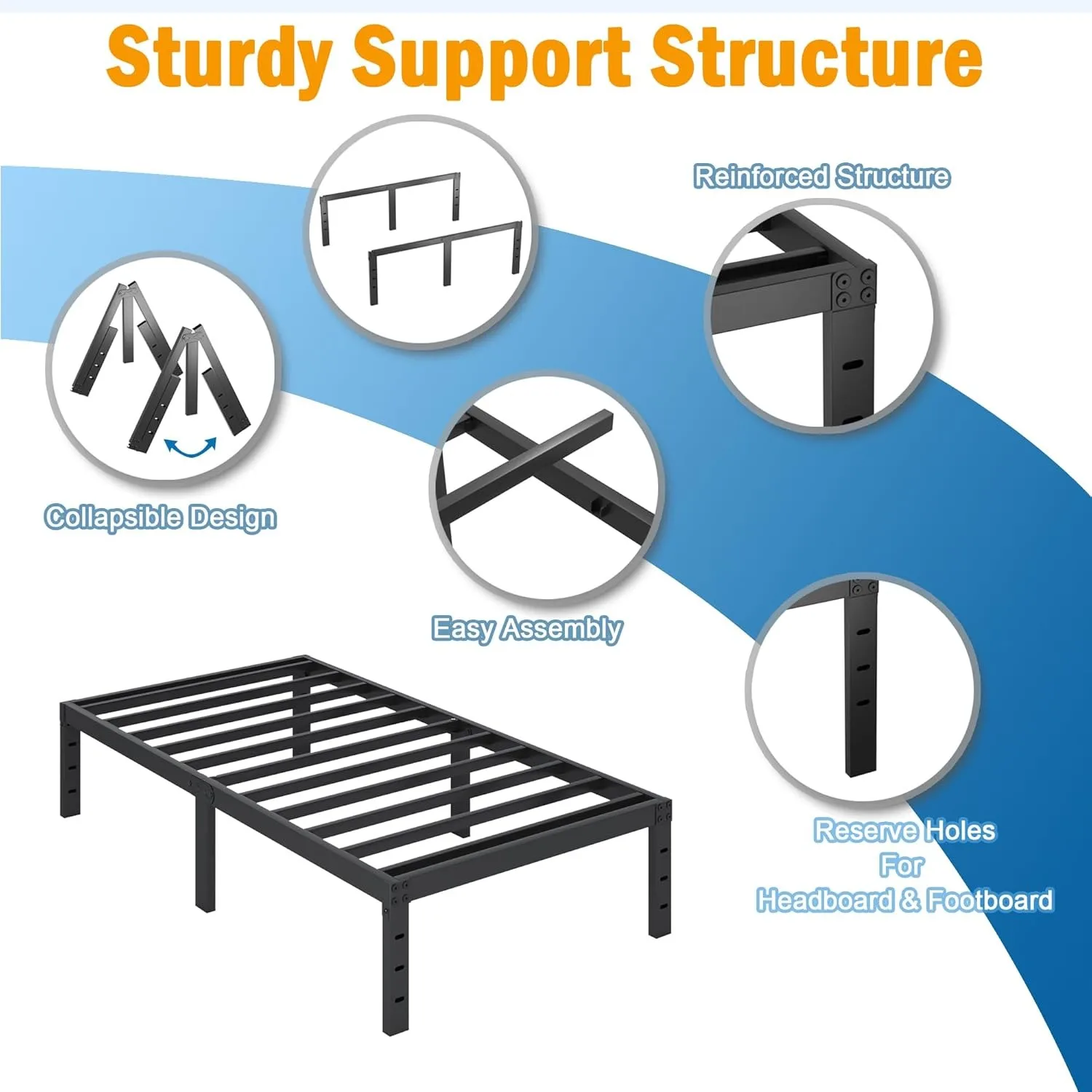 Double bed frame, 14 inch high metal platform bed frame mattress foundation, with steel bar support, noise free, easy toassemble 5
