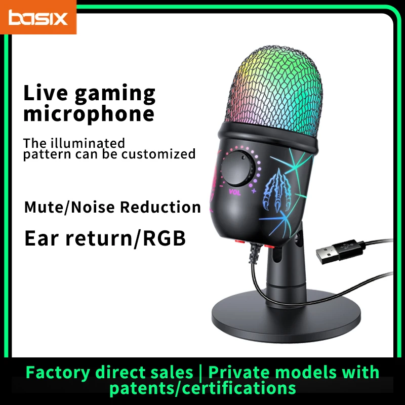 Microphone USB pour jeu, pour PC, Mac, PS4/5, Podcast, avec moniteur muet RGB, réduction du bruit, pour enregistrement en Streaming