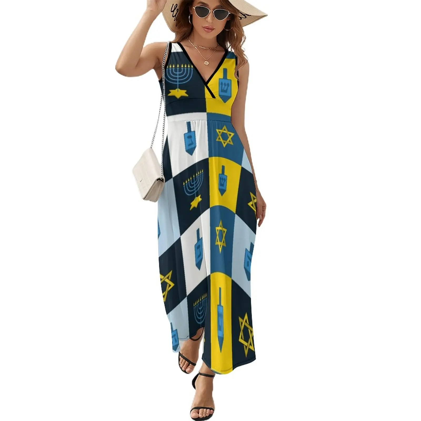 

colorblock hebrew hanukkah Sleeveless Dress summer dresses for women 2024 Woman's evening dress
