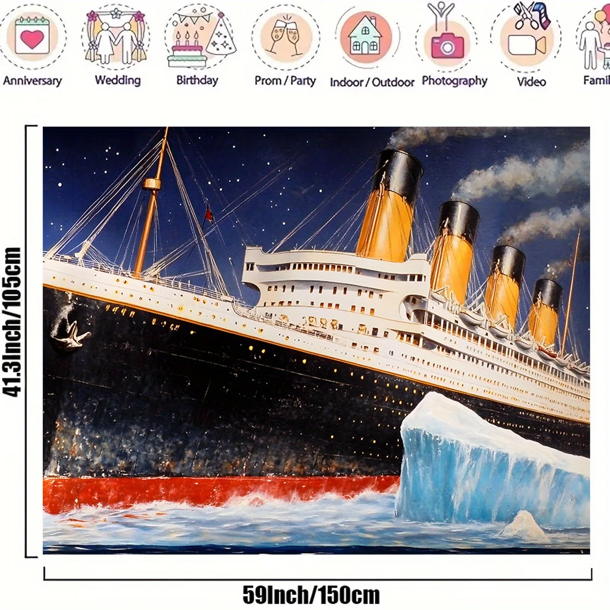 1, Titanic- und Eisberg-Ölgemälde-Banner-Hintergrund, geeignet für Geburtstage, Feiertage, Partys, mehrere Größen zur Auswahl – Detail 2