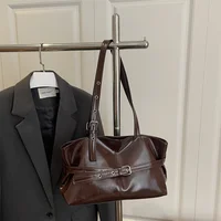 New Fashionable Versatile Belt Buckle Handbag Korean Style Solid Color Soft Leather Women’s Casual Shoulder Bag Underarm Bag