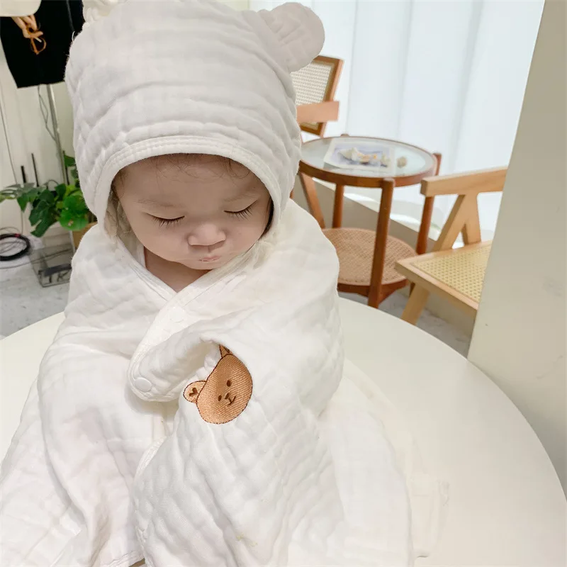 6Layers Children bathrobe Baby Bath Towel Robe Gown Kid Cotton Gauze Hooded Cape Poncho Cartoon Bear Cloak mantle Cloke
