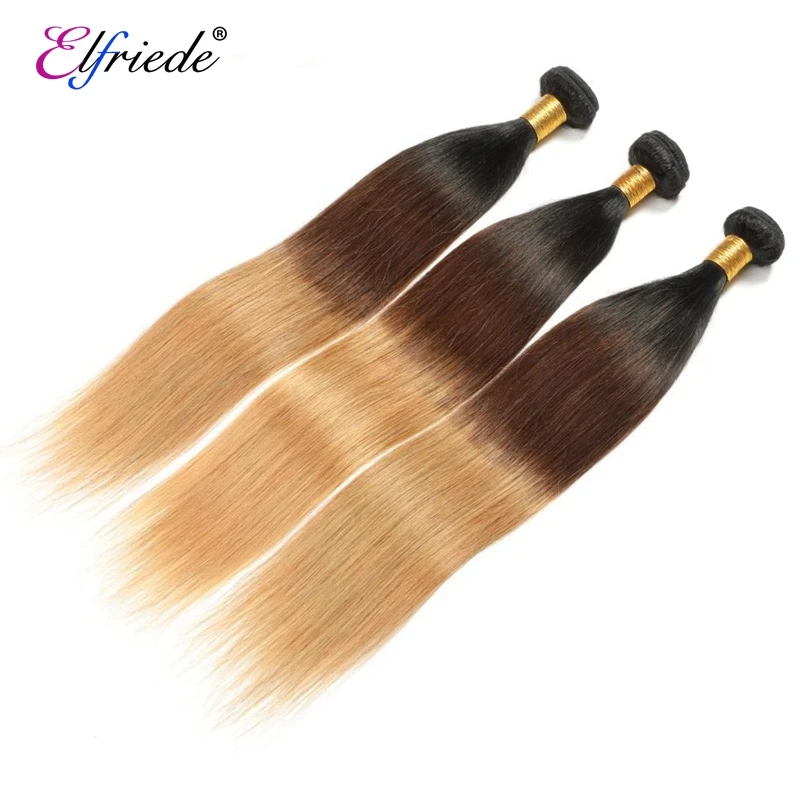 Elfriede #1B/4/27 Straight Ombre Colored Human Hair Bundles Human Hair Extensions 3/4 Bundles Deals Sew In Wefts
