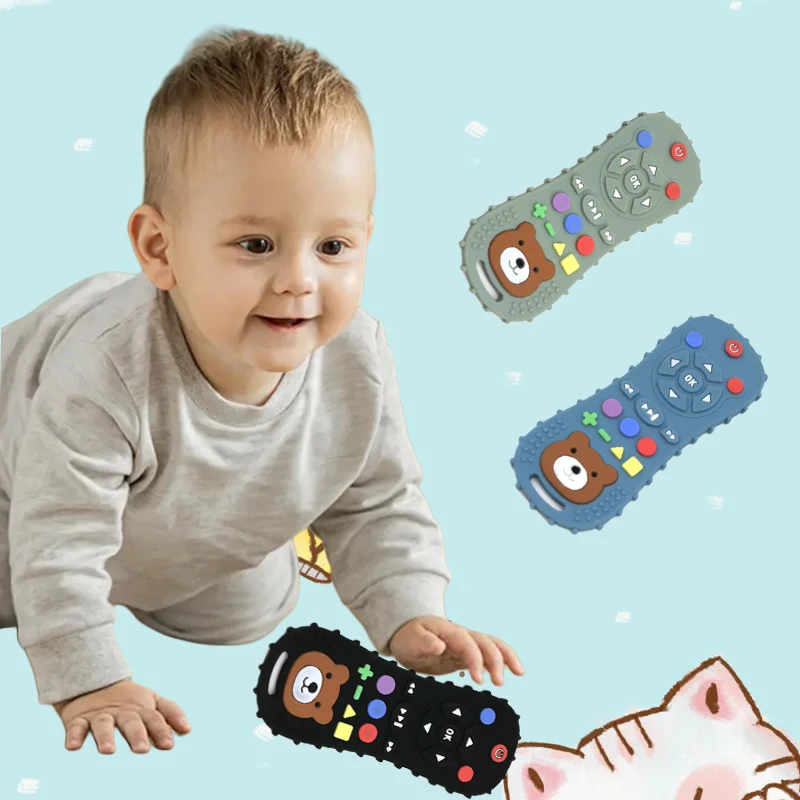 2025 new children's remote control teethers silicone anti-feeding simulation remote control teethers food-grade soothing toys