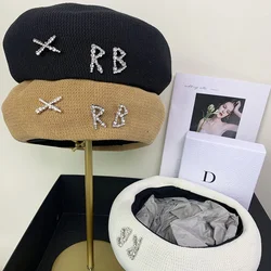 RB Deco Breathable Sweet Style Versatile Casual Painter Artist Beret adjustable bud Hat Women's Stylish Beret Hat With Diamonds