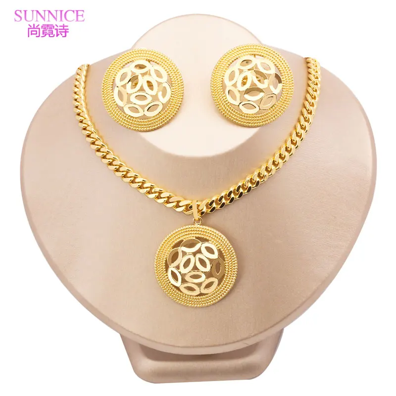 

18k Gold Plated Jewelry Set Dubai for Women Ladies African Jewellery Sets Bride Wedding Necklace and Earrings Free Shipping