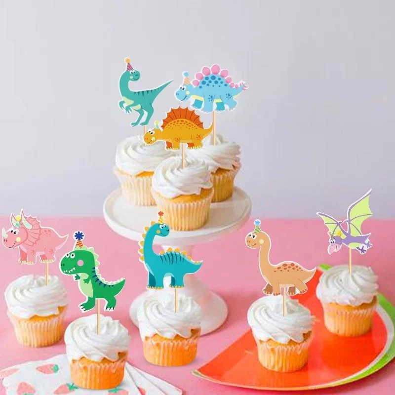 Decoración De Dinosaurios Para Cupcakes - 42 Piezas, 7 Diseños Diferentes, Palitos De Madera, Para Cumpleaños Y Baby Shower