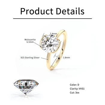 1CT Moissanite Classic Solitaire Wedding Ring 925 Sterling Silver Ladies Engagement Rings for Women Fine Jewelry Gifts 2