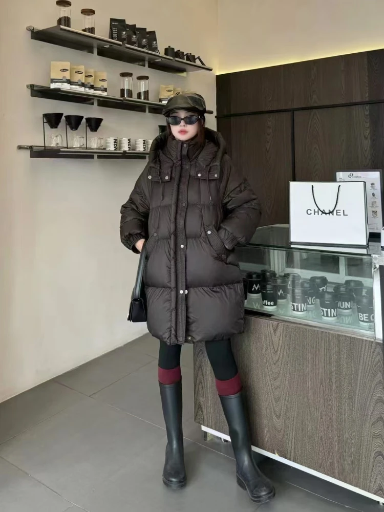 Style White Stand Collar zippered Pockets Thick Winter Down Jacket