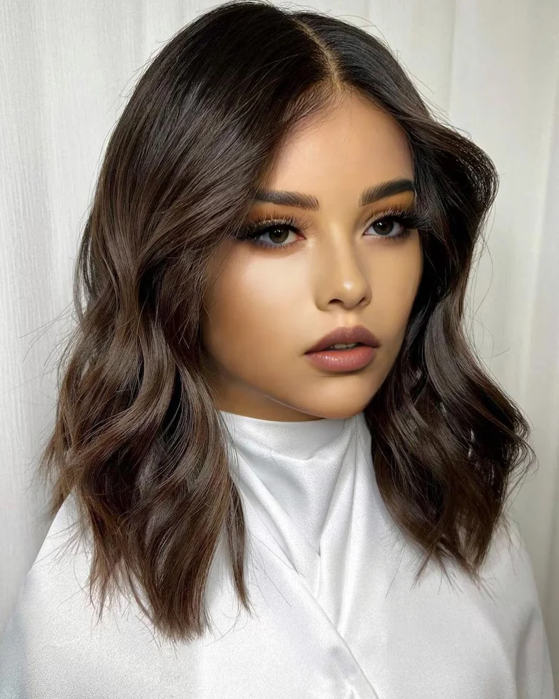 16inch Natural Ombre Brown Body Wave Human Hair Wig With Baby Hair For Women