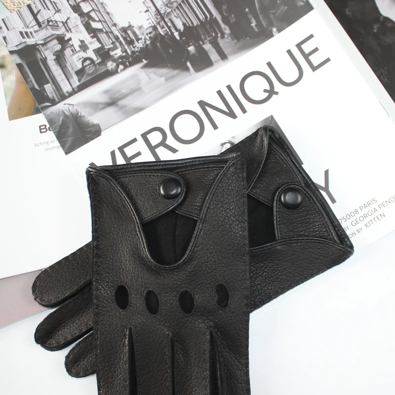 New High-Quality Men's Deerskin Gloves Thin Single Leather Unlined Touch Screen Leather Driving Gloves