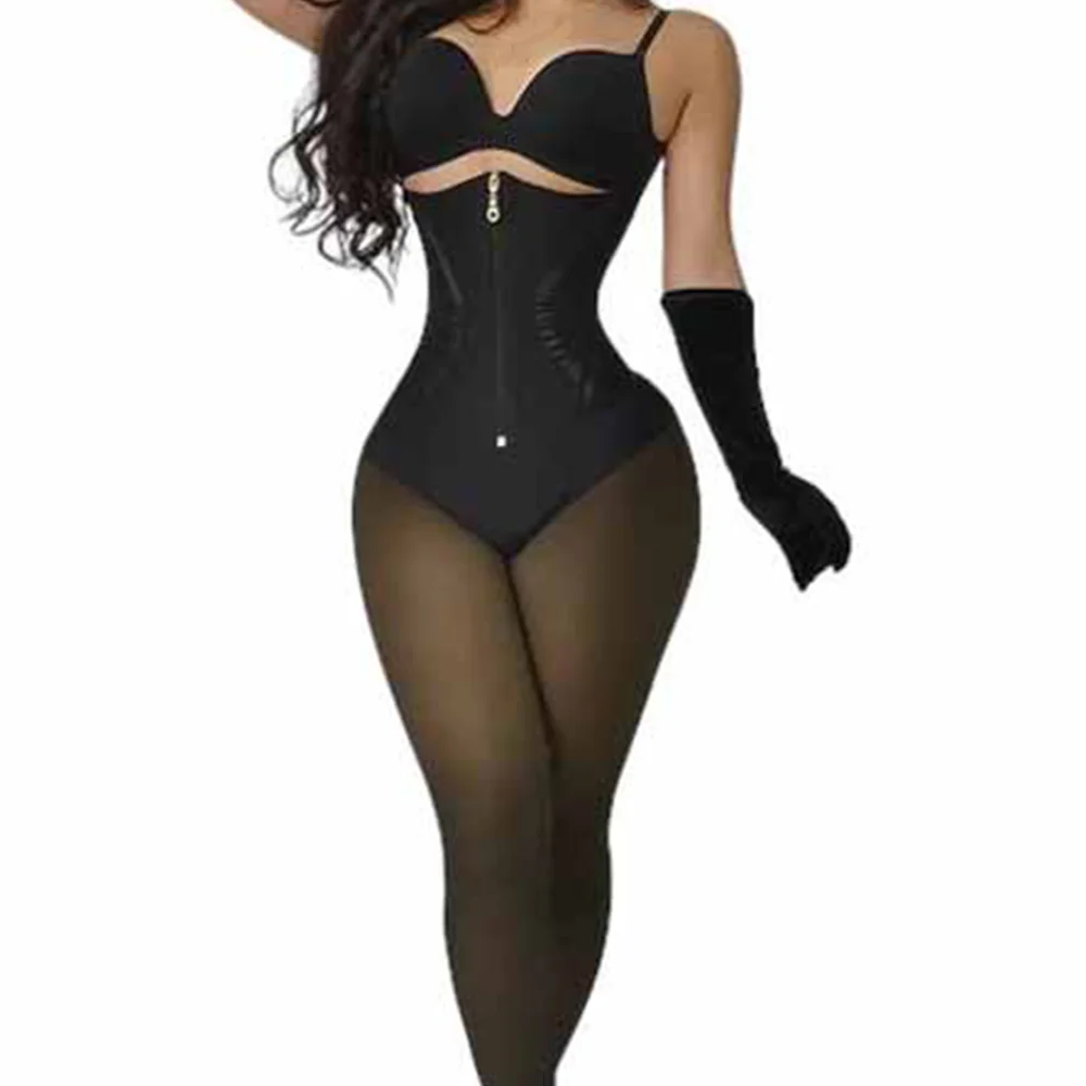 Double Compression Corset with Bone Adjustable Hook-eyes and Zipper Women Shapewear Flat Belly Waist Trainer Fajas Colombianas