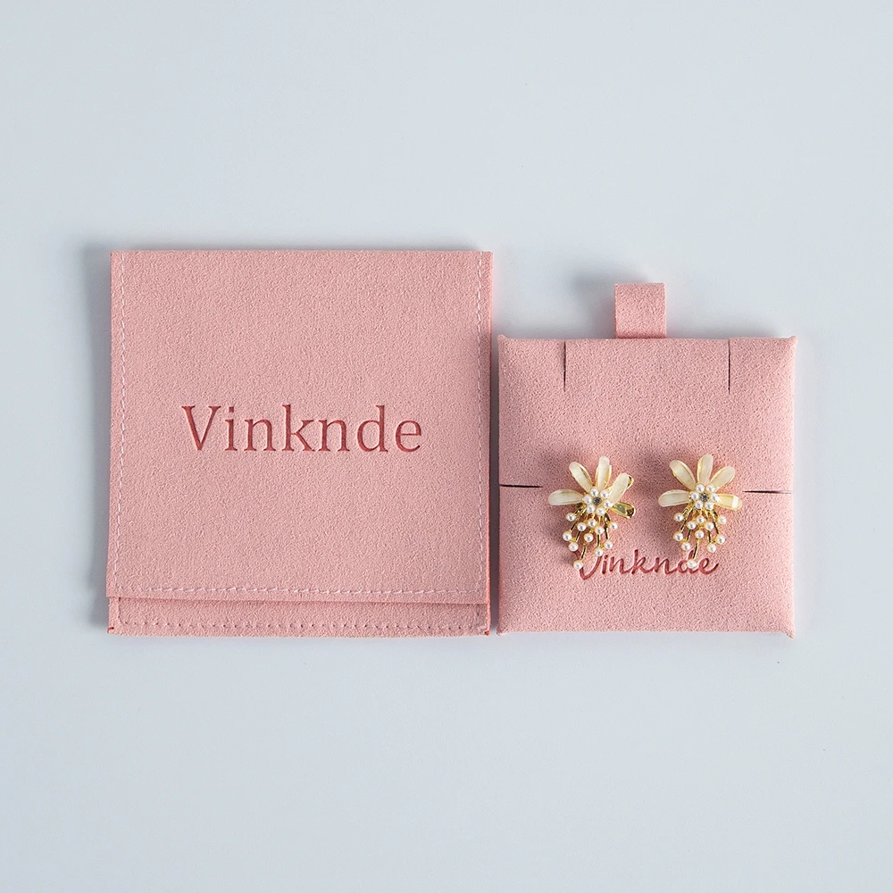 Individuell geprägter Logo-Schmuckbeutel aus pfirsichfarbenem Wildleder, Mikrofaser-Umschlagtasche für Ohrringe und Halsketten, Geschenkbeutel mit Einlegekarte – Detail 14
