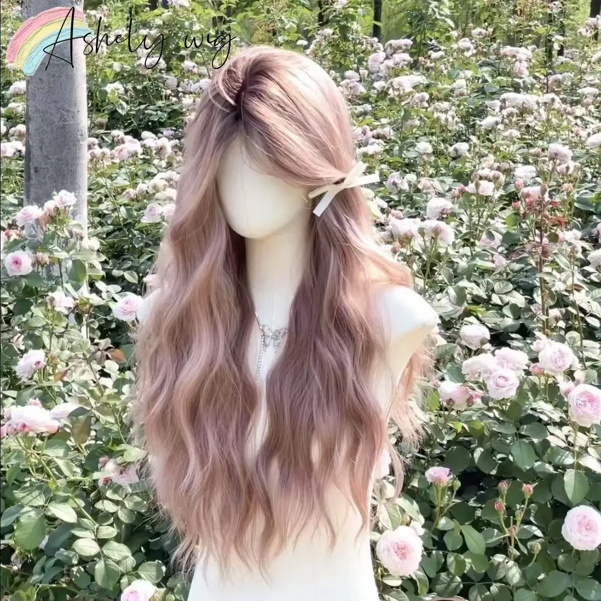 Ombre Pink Wig for Women Long Curly Hair Wigs High Temperature Fibers Synthetic Wigs Headband Natural Lolita Cosplay Wig 가발