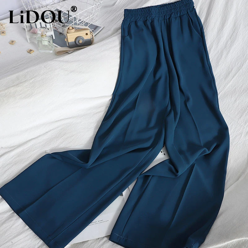 2023 Spring Summer New Solid Color Fashion High Waist Wide Leg Trousers Women Casual High Street Pockets Loose All-match Pants high street jeans for women slim stretch ripped distressed denim pants skinny push up women s fashion casual trousers plus size