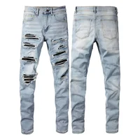 Fashion Men's High Street Jeans with Appliqué, Hand-Sanded, Ripped, Slim Fit and Slimming Trendy Brand Ankle-Length Jeans 1