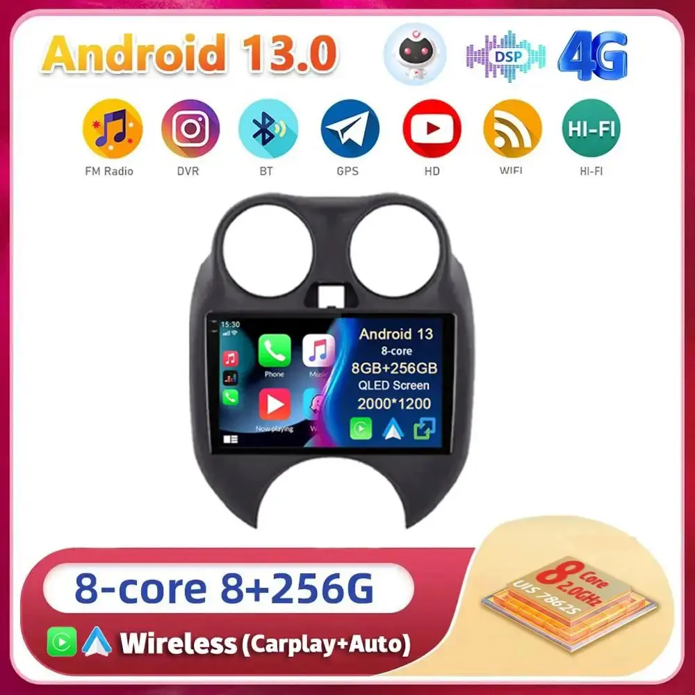 

Android 13 car 4G WIFI DSP BT Radio Multimedia For Nissan March MICRA 2010 2011 2012 2013 Player Navigation GPS No 2 Din No DVD