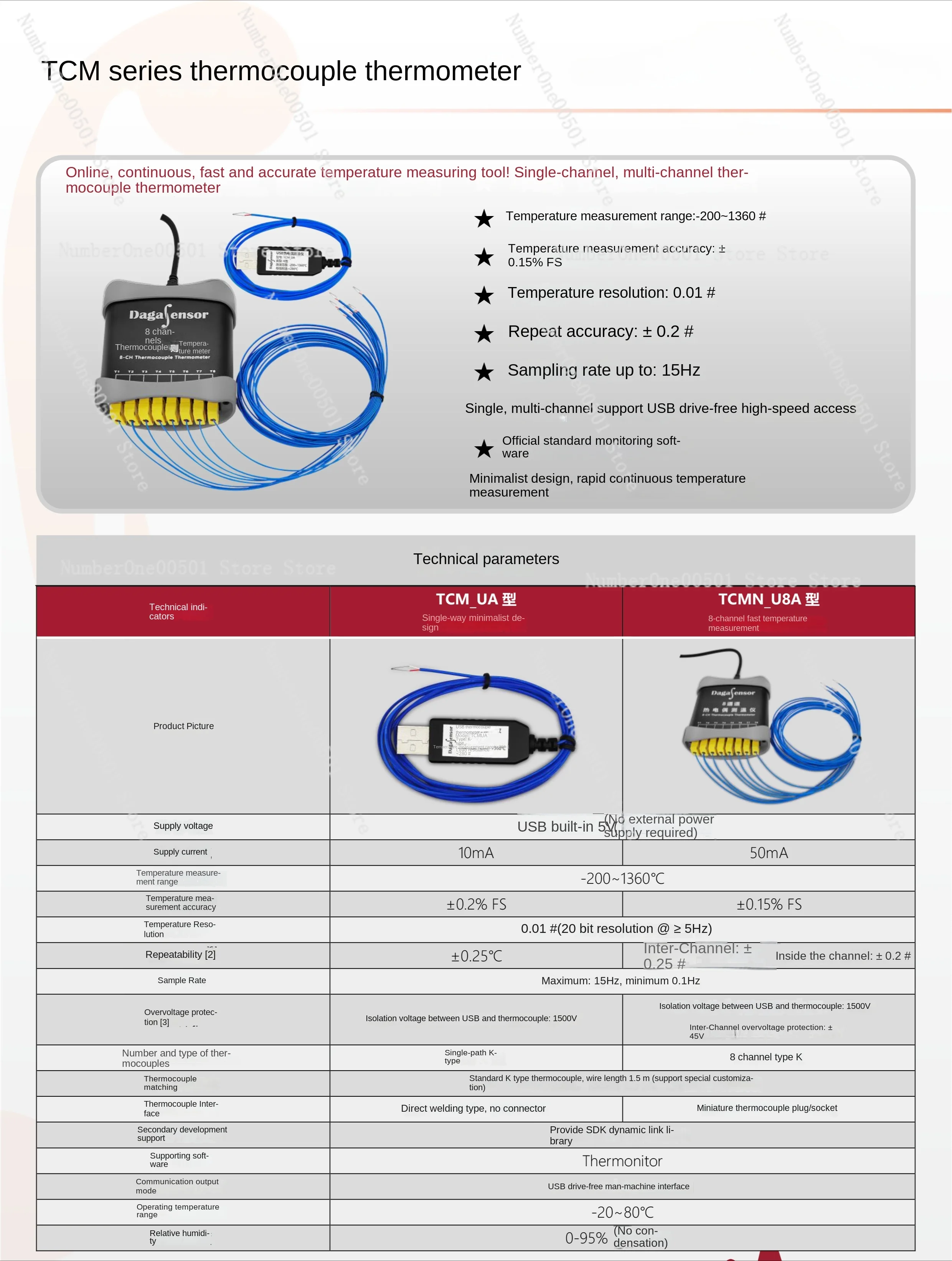 USB 8-channel K-type Thermocouple Thermometer Real-time Software Monitoring Draw