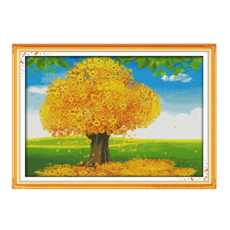Money tree cross stitch kit lanscape garden 14ct 11ct count printed