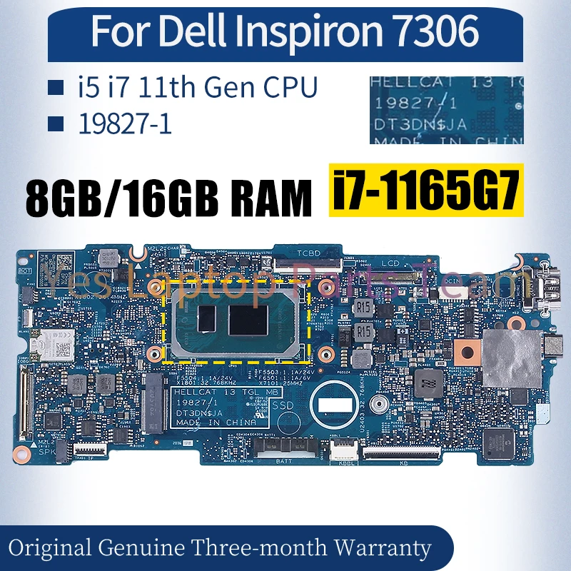 

19827-1 For Dell Inspiron 7306 Laptop Mainboard 05X8YX 09M39P 0GT06K 0FCDVH i5 i7 11th Gen CPU Motherboard