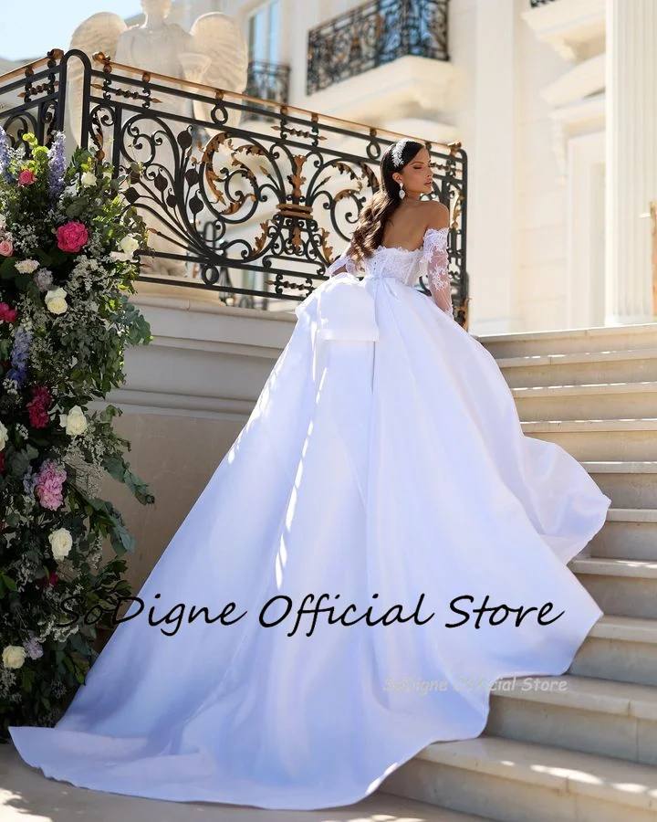SoDigne A-line Satin/Lace Wedding Dresses Strapless Detachable Sleeves Bridal Dress Elegant 2025 Wedding Gown Custom Made 11 Sc322275bdc6c48e287bf3255cf79636e7
