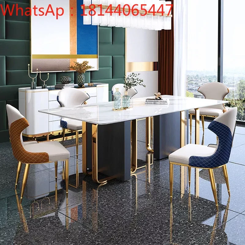 

Luxury dining table and chair combination bright rock slab Hong Kong-style trend Modern minimalist Italian dining table