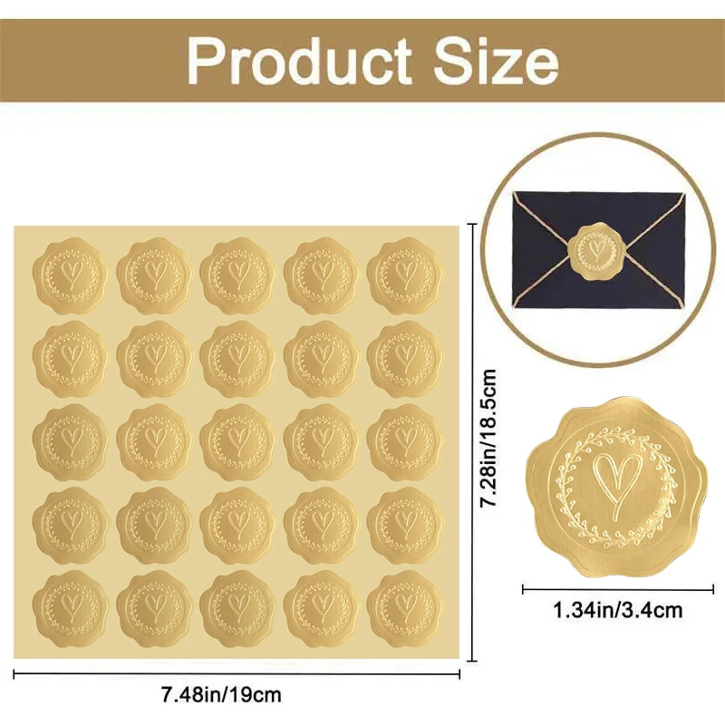  300 Pcs Embossed Envelope Seals Stickers Heart Wedding Stickers  Gold Self-Adhesive Wax Stickers for Wedding Invitations, Greeting  Cards(Gold,Heart) : Office Products