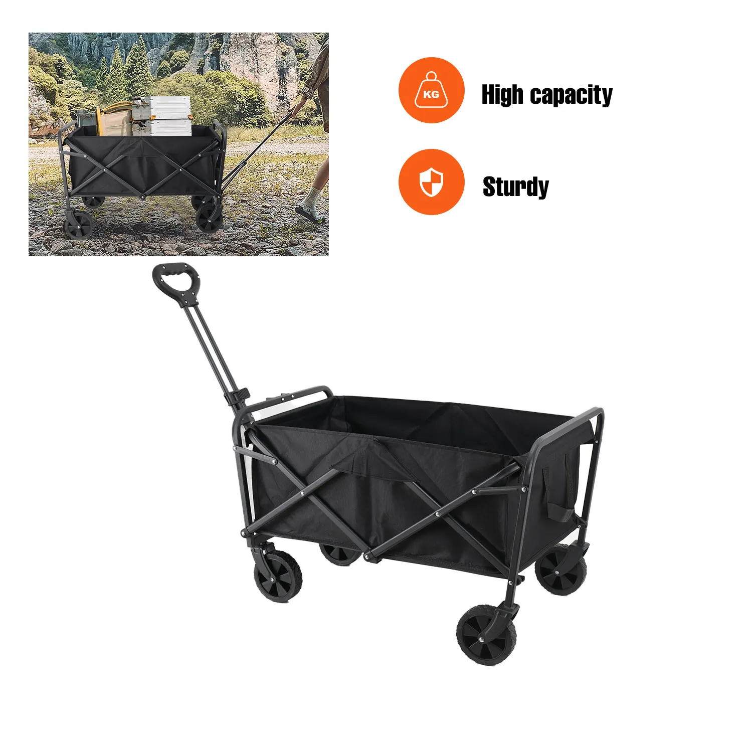 Zusammenklappbarer, zusammenklappbarer Mehrzweck-Strandwagen, robuster, zusammenklappbarer Wagen mit großer Kapazität, Outdoor-Trolley, tragbarer Campingwagen-Tisch – Detail 2