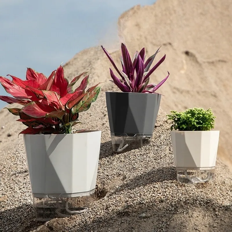 Flower pot Transparent Household Lazy Man Water Pot Automatic Water Absorption Flower Pot Net White Resin Plastic Large Storage