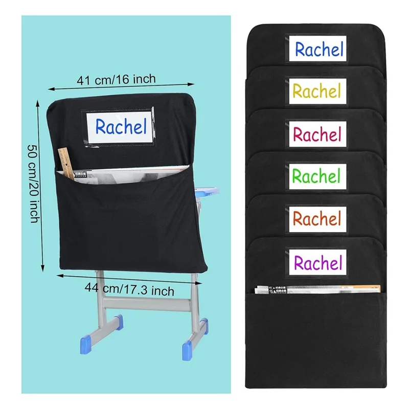 6Pcs Chair Storage Pocket Chair Bag Pockets For Classrooms Student Pockets Organizer With Name Tag-X65A