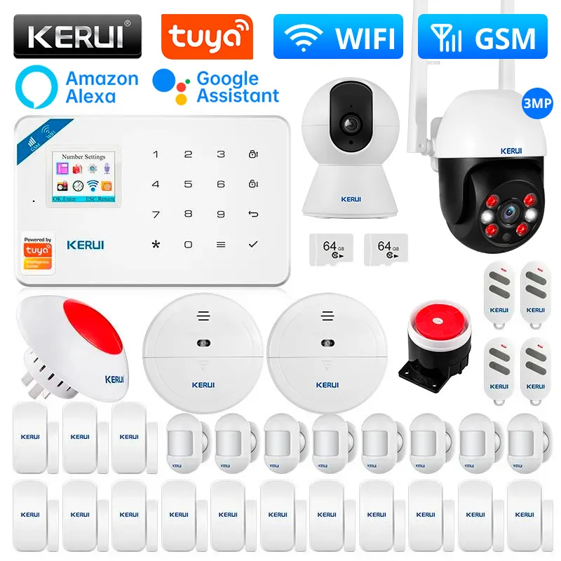 kerui-w181-домашняя-сигнализация-wifi-gsm-сигнализация-Поддержка-alexa-tuya-умный-датчик-движения-датчик-двери-детектор-сирена-ip-камера