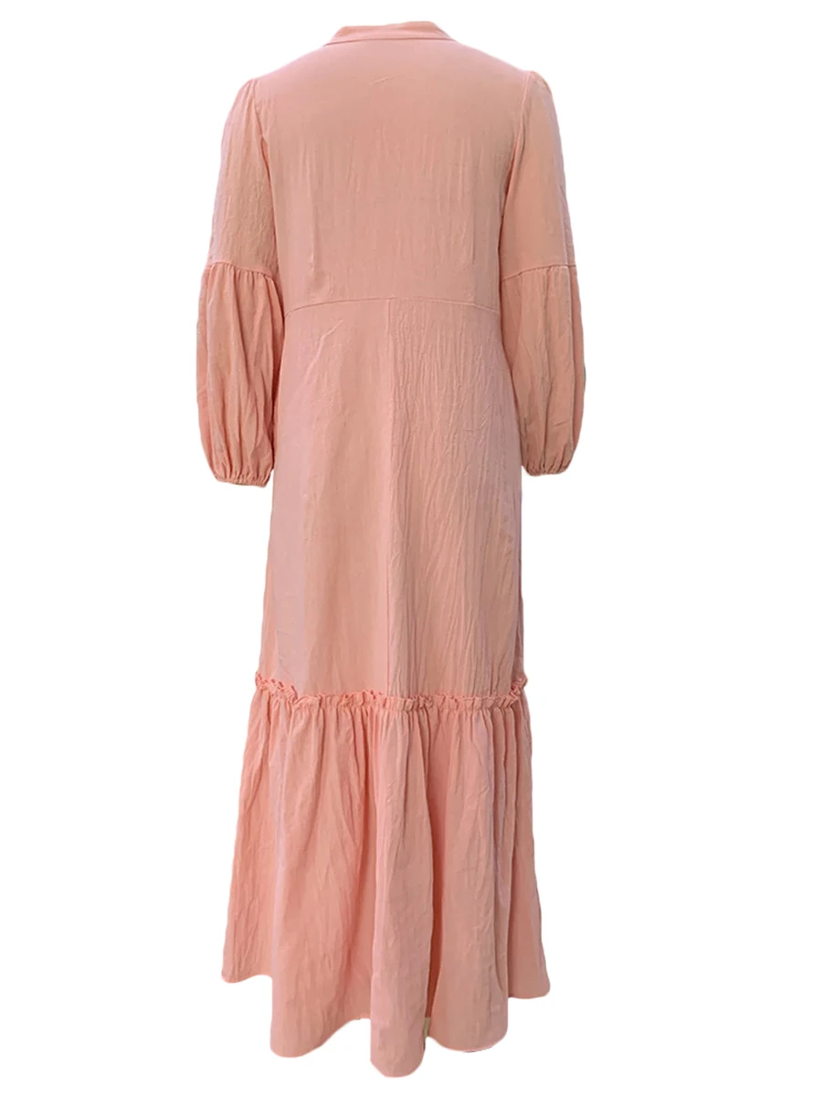 

Women s Boho Long Sleeve V Neck Long Dress Ruffle Hem Loose Solid Color Layered Casual Flowy Dresses