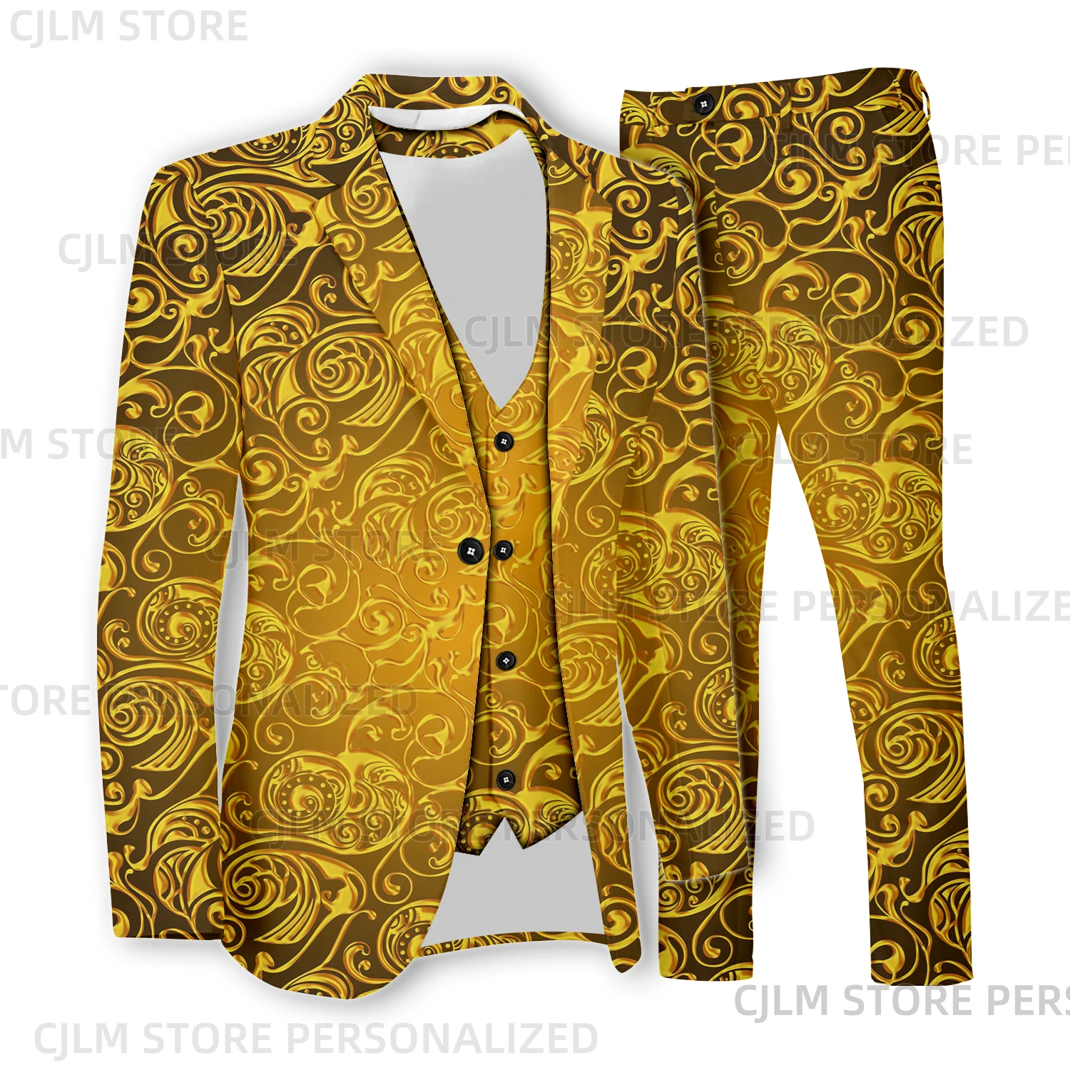 3 Piece Suits Set 3D Print Fashion Suit Pant & Blazer & Suit Vest For Men Formal Wear Customize Vintage Sets