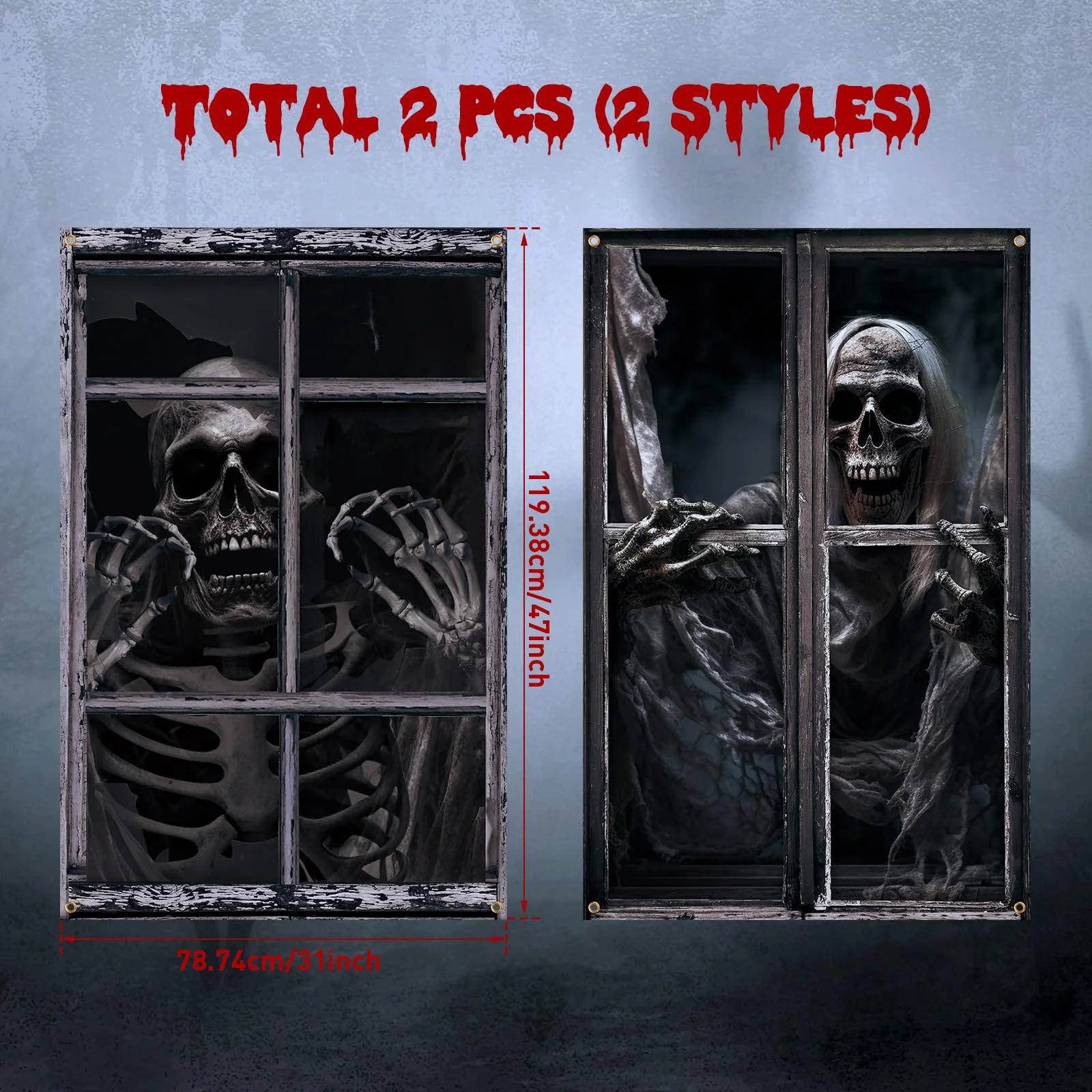 Lot De 2 Décorations De Fenêtre Effrayantes Pour Halloween, Fantôme, Couverture De Fenêtre Sur Le Thème D'Halloween Pour Intérieur Et Extérieur, 78,7 X 119,4 Cm