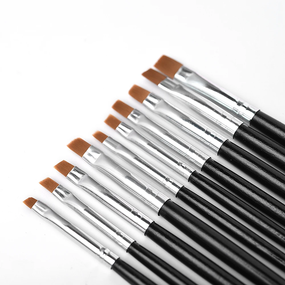 Nail Art Brush Flat Tilted Manicure Brush Nylon Hair Wooden Handle Drawing Brush for Nails Paint Gel Brush Pen Extension Design 2