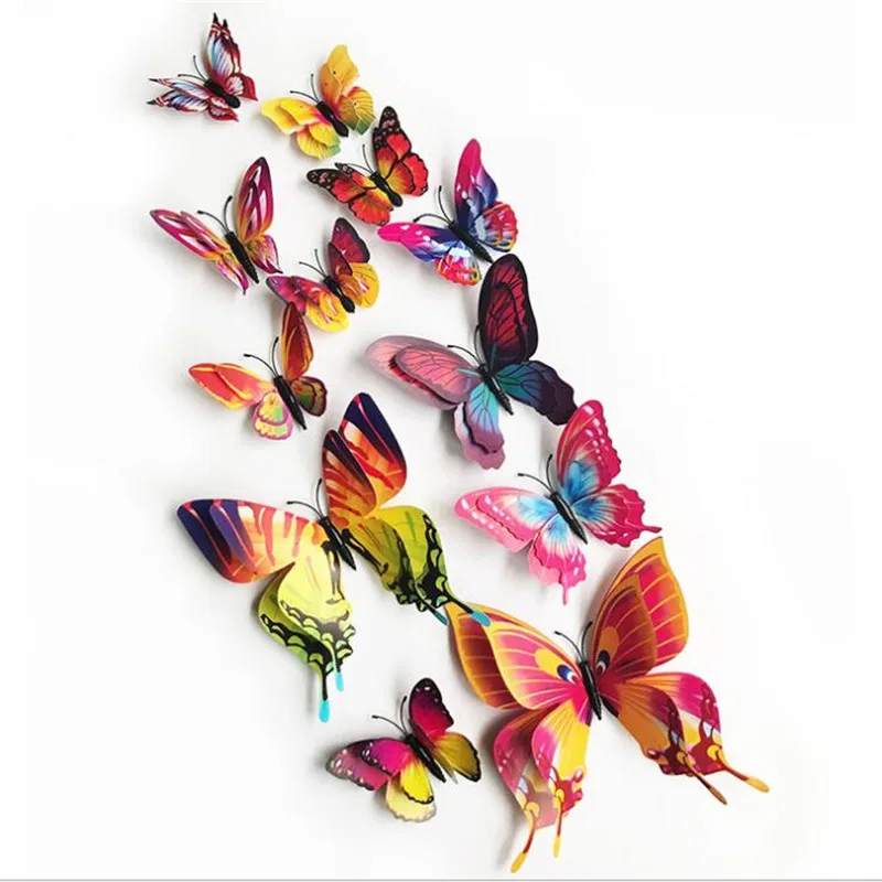 3D Double Layer Butterfly Wall Sticker 12Pcs for Home Decor