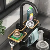 Kitchen Storage Rack Free Stamping Space Aluminium Kitchen Sink Drainage Rack Household Sponge Tap Drainage Hanging Basket Sink 2