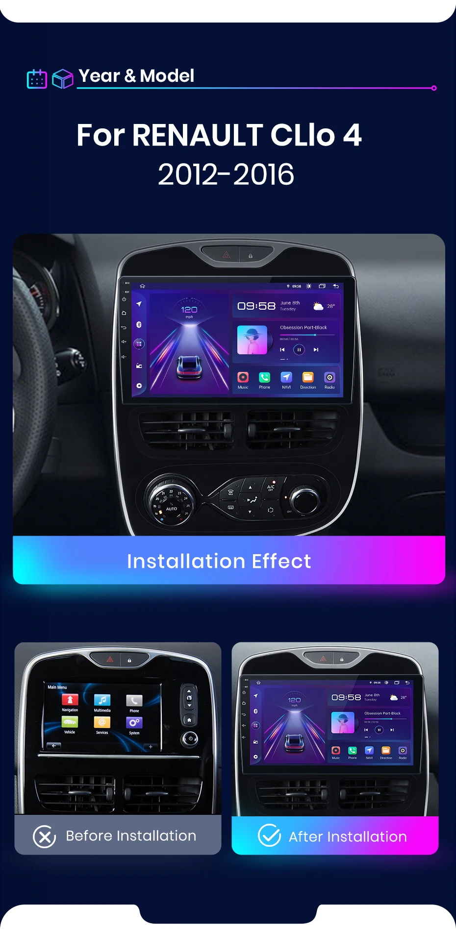 Junsun V1 AI Stimme Wireless CarPlay Android Auto Radio für Renault Clio 4 2012-2016 4G Auto Multimedia GPS 2din autoradio WIFI – Detail 3