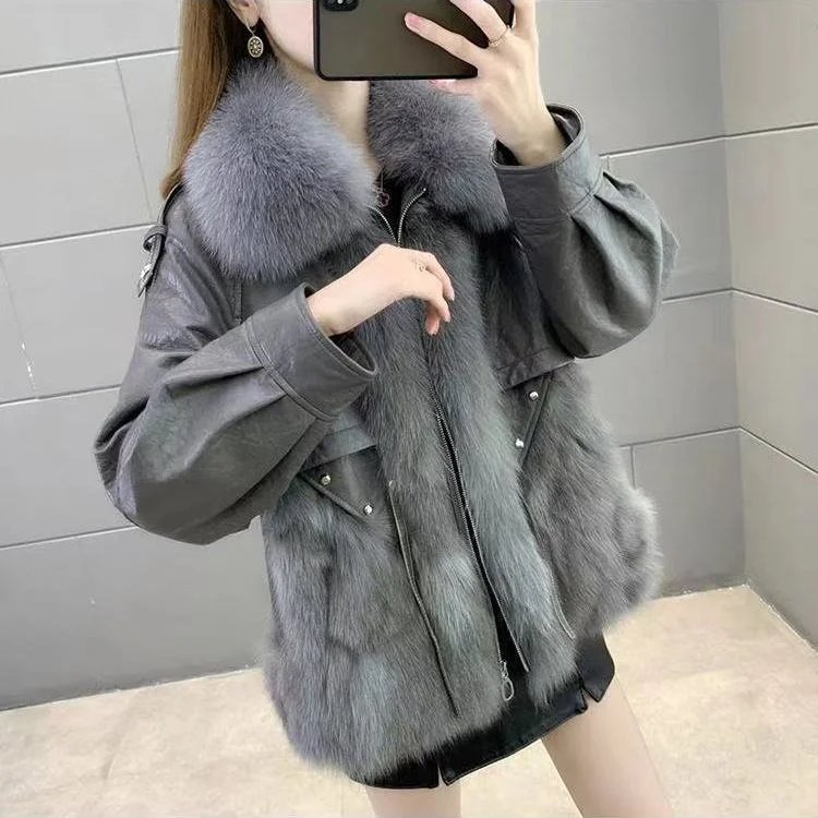 2023 Autumn And Winter New Faux Fur Coat Women's Cotton Thickened Leather Coat Youth Fashion Loose Imitation Fur Jacket