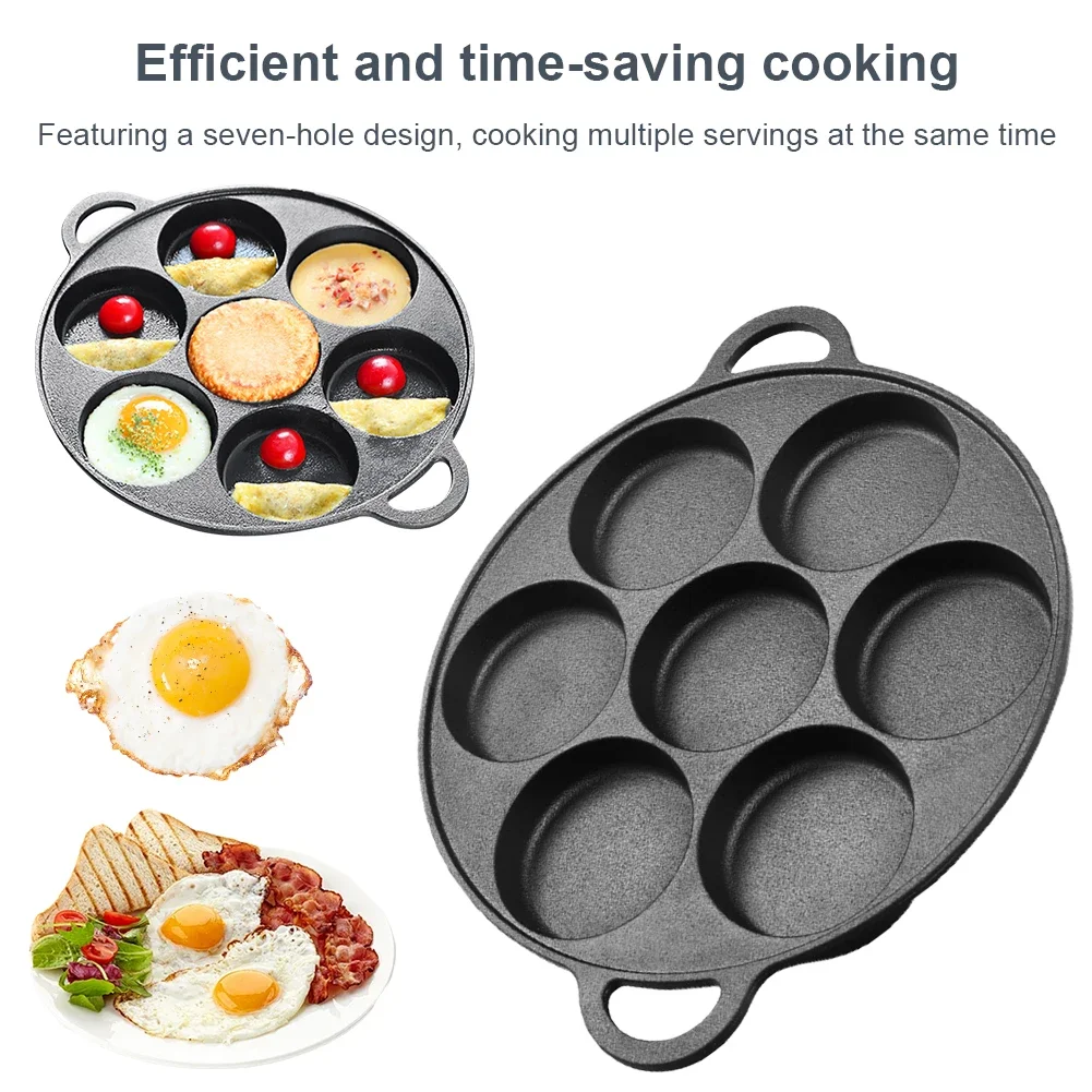 3-7Hole Frying Pot Cast Iron Skillet Omelet Pan Non-Stick Egg Pancake Steak Pan Kitchen Cooking Ham Breakfast Maker Cookware
