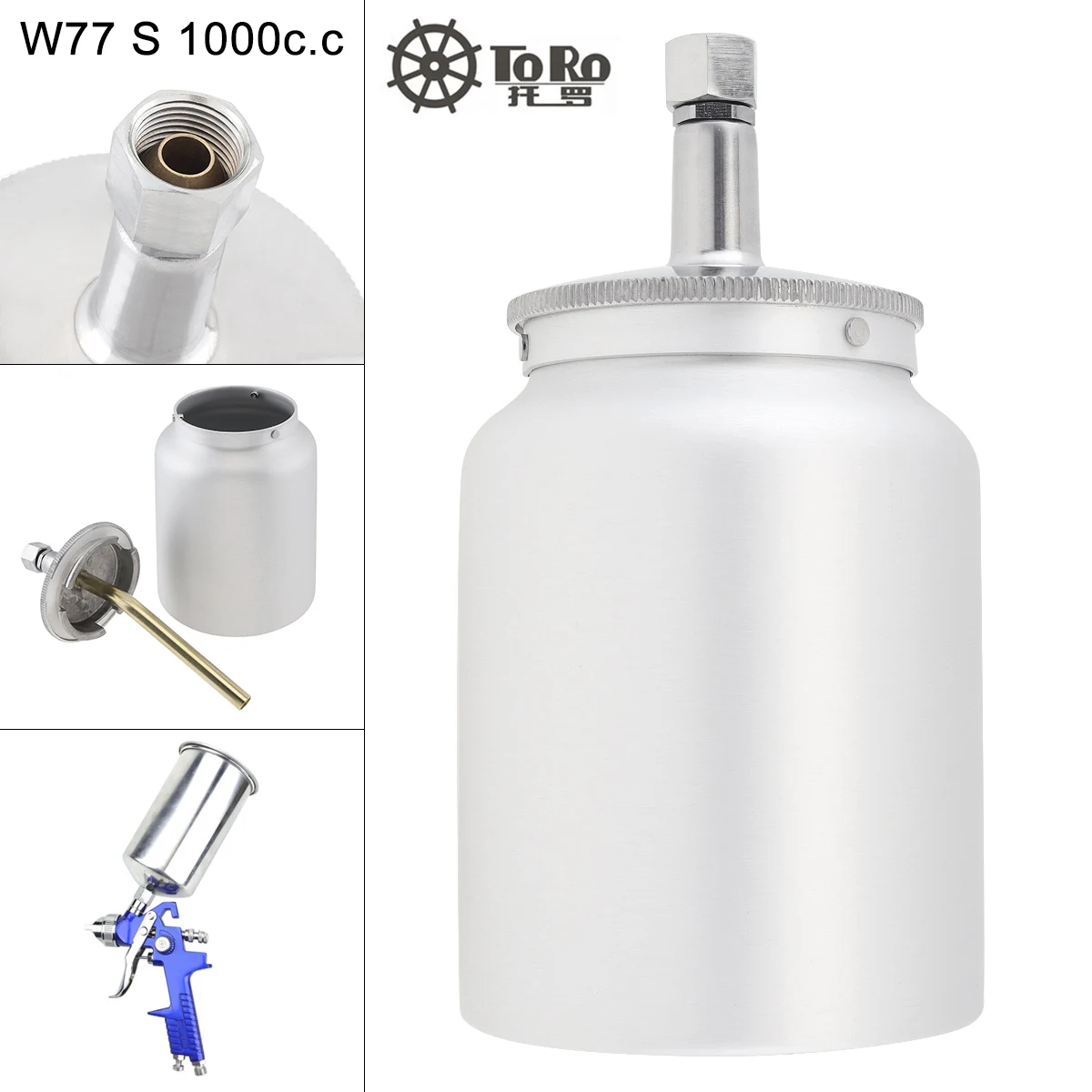 W77 1000ml Stainless Steel Car Paint Spray Gun Pot with 3/8 Inch Air Inlet and 3/5 Inch Screw Thread Connector for Automotives 8 inch dumb silent drum set percussion instrument 8mm screw connector 79 120cm adjustable height