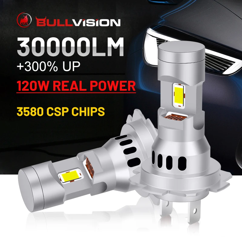 

Bullvision H7 LED Headlights 30000LM High Beam Low Beam Two-sided CSP Chips Plug and Play Wireless Diode Mini Car Lights Adapter