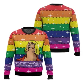 Christmas Ugly Sweater Skeleton King Teasing Nostalgic Trend Rainbow Color Classic Animated Character Full Print Absurd Humor
