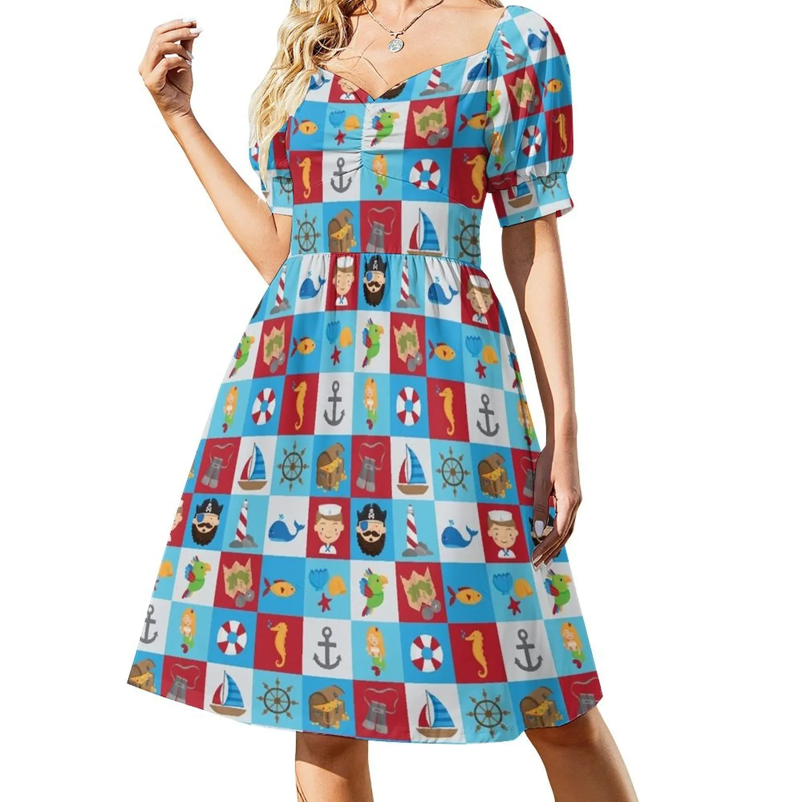 thumbnail image 1 of l Vestido pirata divertido de manga corta vestido elegante vestido de verano mujer vestido mujer verano traje de mujer, 1 of 7