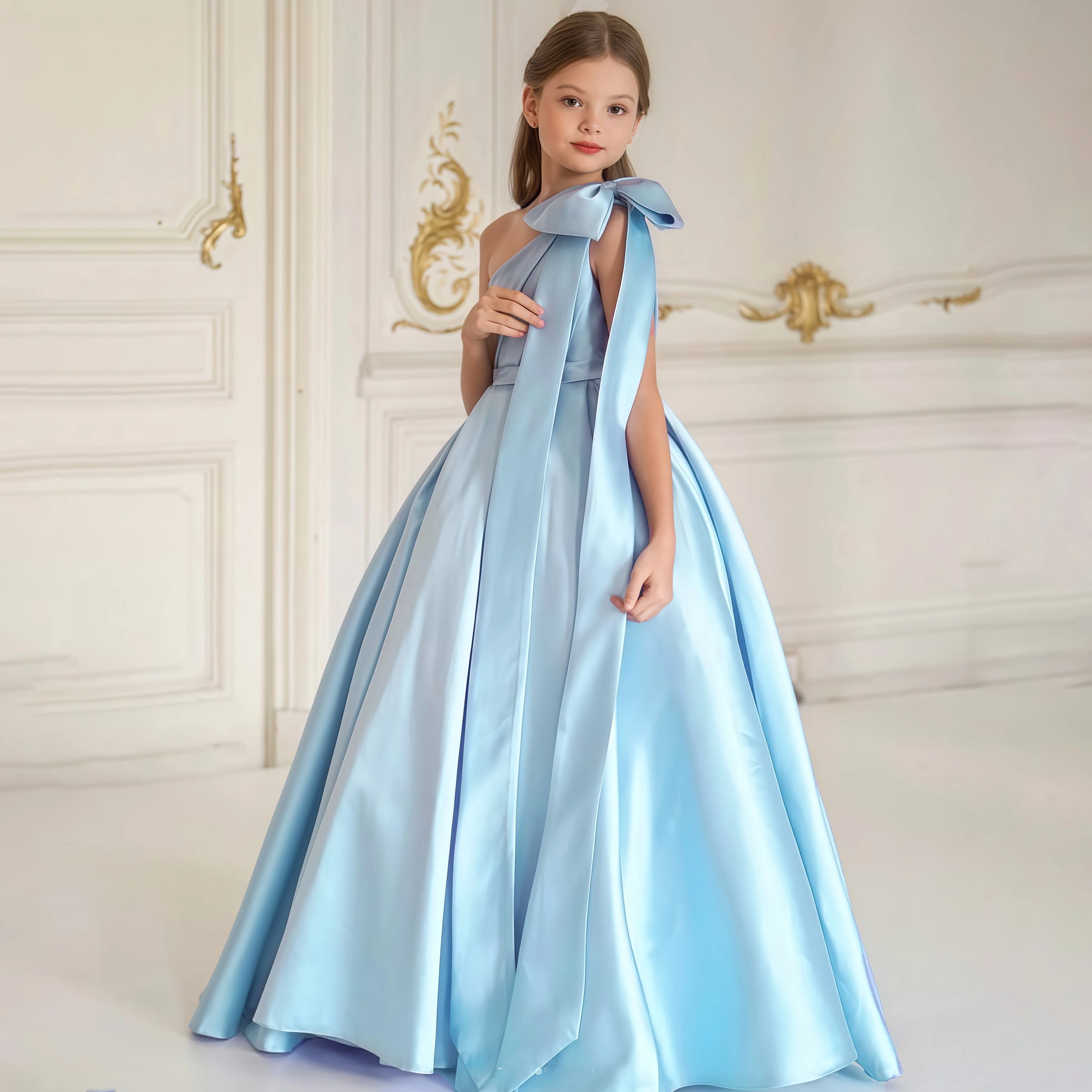 Mode Schleife Brautjungfern Party Mädchen Kleid Elegante Hochzeit Geburtstag Prinzessin Ballkleider für Mädchen Gala Erstkommunion Kostüme