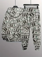 Dollar Pattern Printed Top Two Piece Men's Hooded Sweatshirt Banknote Printed Casual Hoodie Casual Fashion Sweatpants 2