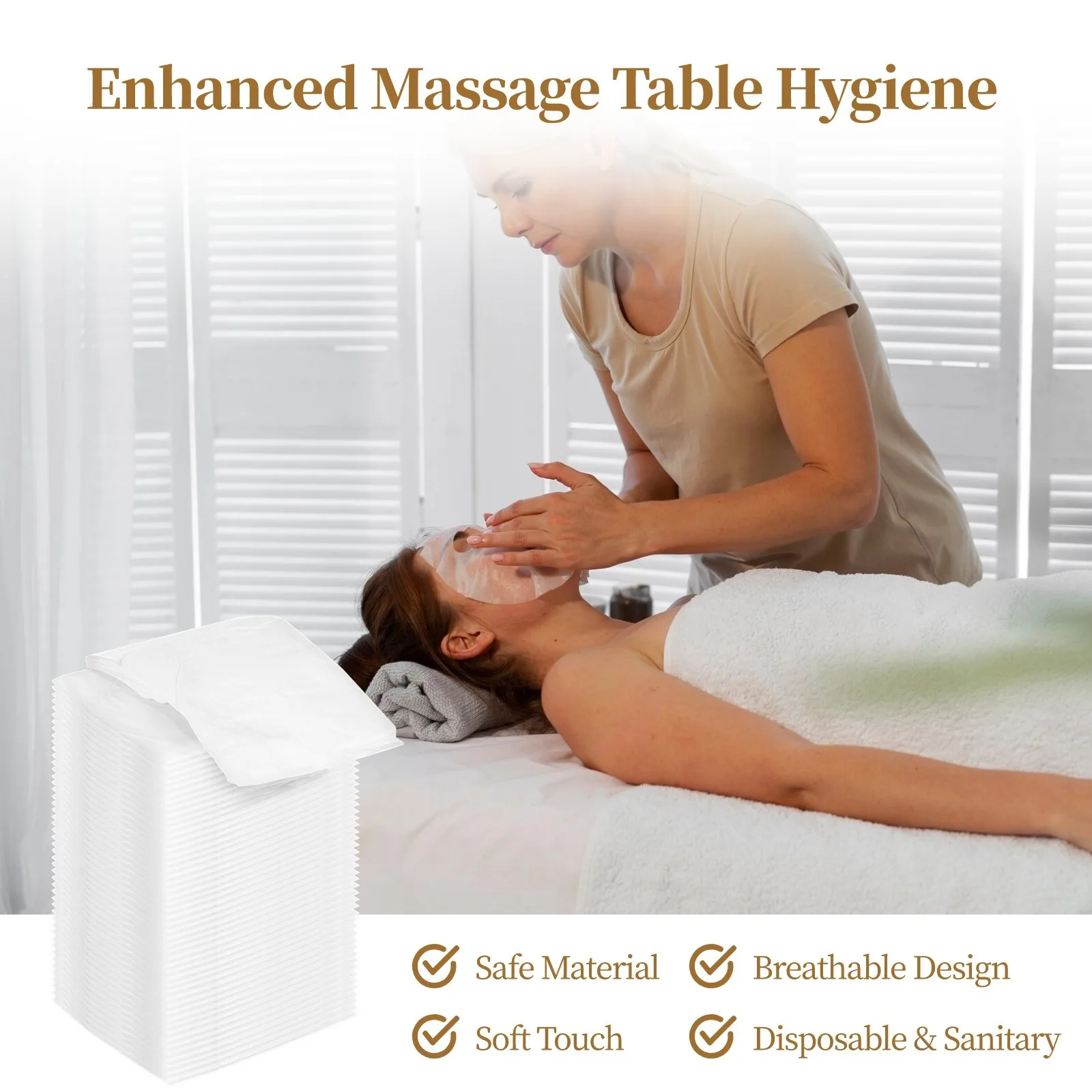 50Pcs White Fitted Massage Bed Sheets Disposable Massage Cover Non-Sticking Non-Woven Fabric Bed Sheet Single Use Hygiene Sheets