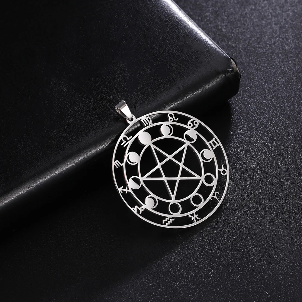 Dawapara Mondphase Pentagramm Konstellationen Anhänger Wicca Pagan Magisches Amulett Edelstahl Charms für die Schmuckherstellung – Detail 11